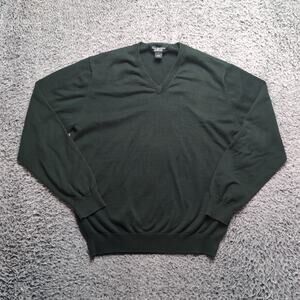 Brooks Brothers Sweater Men Medium Green V Neck Casual Pullover Cotton Chore